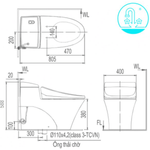 Alternative view of Bồn Cầu INAX AC-1008VRN (AC1008VRN) 1 Khối Aqua Ceramic Xả Nhấn