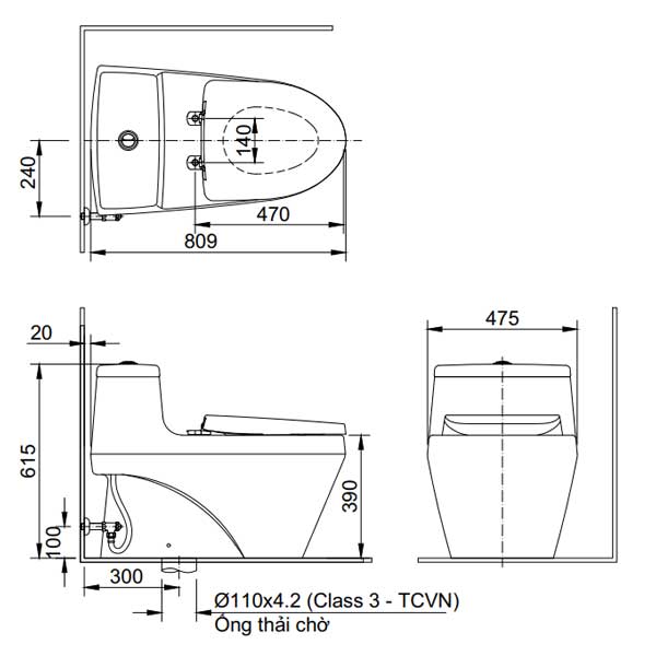 Ảnh công trình thực tế Bồn cầu INAX AC-1035+CW-H17VN nắp rửa điện tử