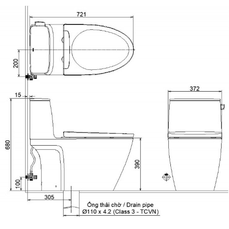 Alternative view of Bồn cầu 1 khối nắp điện tử INAX AC-912/CW-H18VN