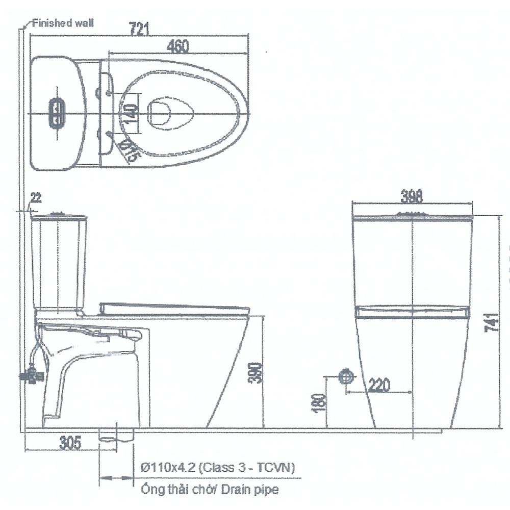 Alternative view of Bồn cầu hai khối INAX ACT-602+CW-H17VN Nắp điện tử xả cảm ứng
