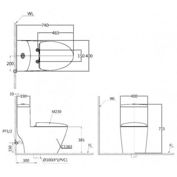 Alternative view of Bồn cầu 1 khối nắp rửa cơ C1363F/TAF060
