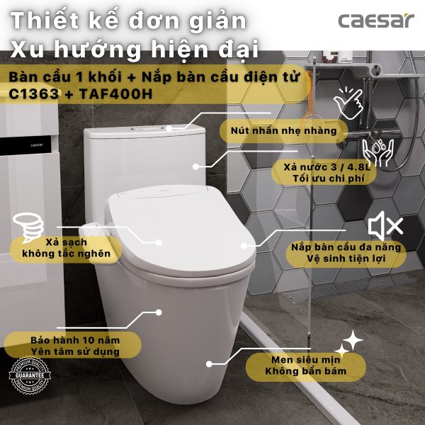 Alternative view of Bồn cầu 1 khối nắp điện tử Caesar C1363F/TAF400H