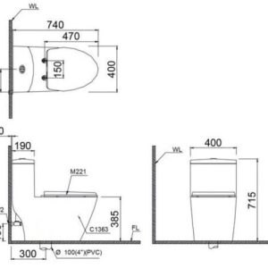 Ảnh công trình thực tế Bồn cầu 1 khối nắp điện tử Caesar C1363F/TAF512H
