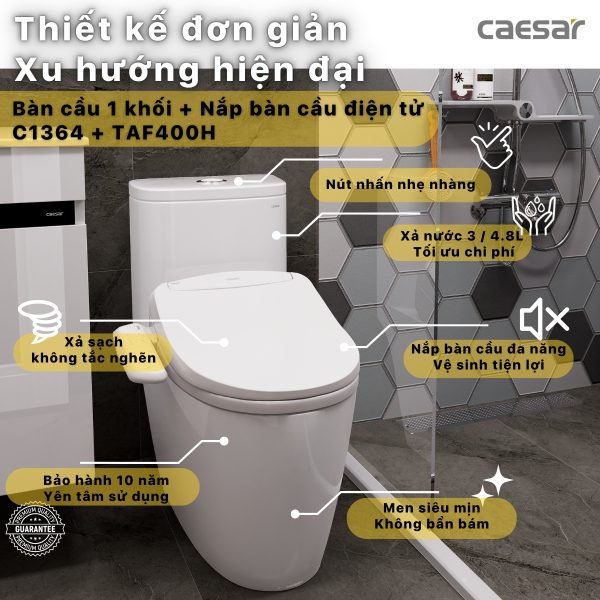 Alternative view of Bồn cầu 1 khối nắp điện tử Caesar C1364F/TAF400H