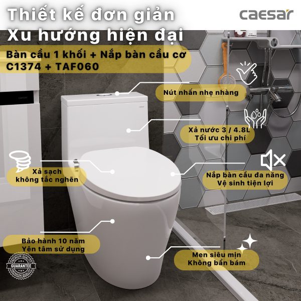 Alternative view of Bồn cầu 1 khối nắp rửa cơ C1374F/TAF060
