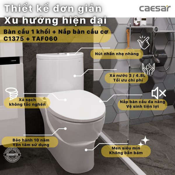 Alternative view of Bồn cầu 1 khối nắp rửa cơ C1395F/TAF060