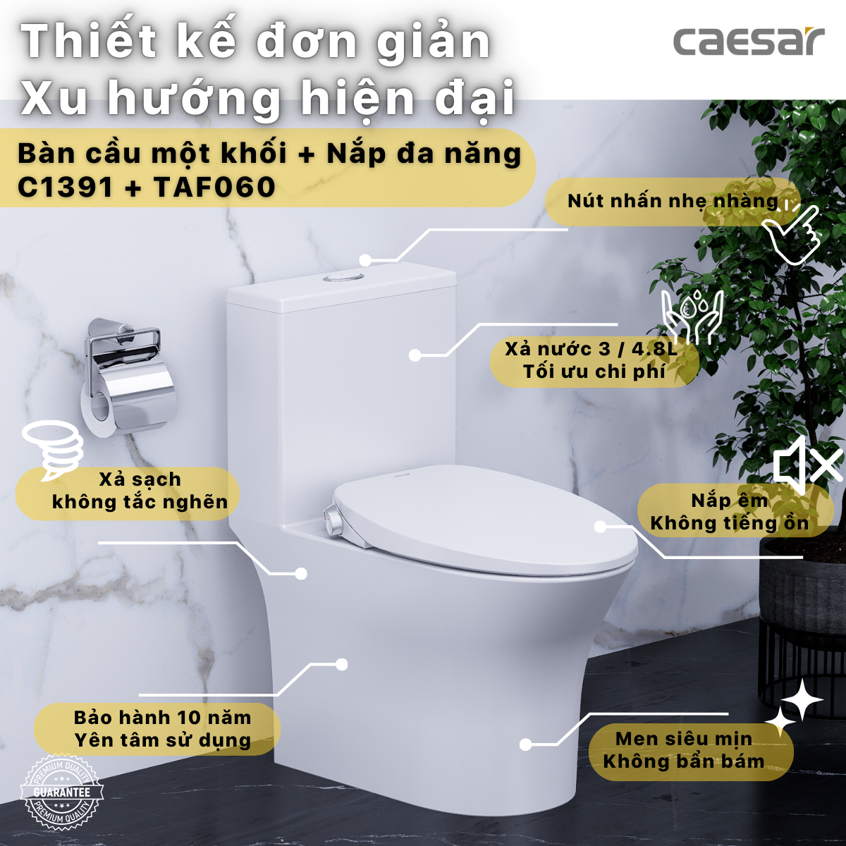 Alternative view of Bồn cầu 1 khối nắp rửa cơ Caesar C1391F/TAF060