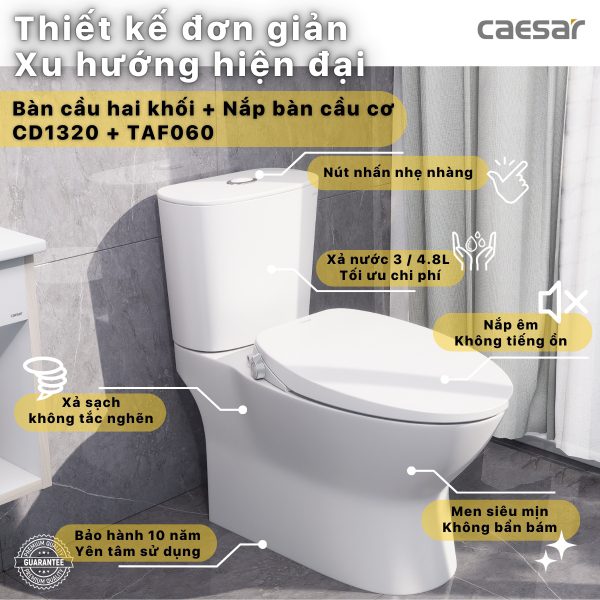 Alternative view of Bồn cầu 2 khối nắp cơ Caesar CD1320/TAF060