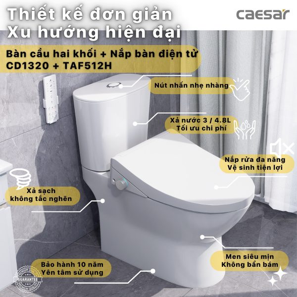 Alternative view of Bồn cầu 2 khối nắp điện tử Caesar CD1320/TAF512H