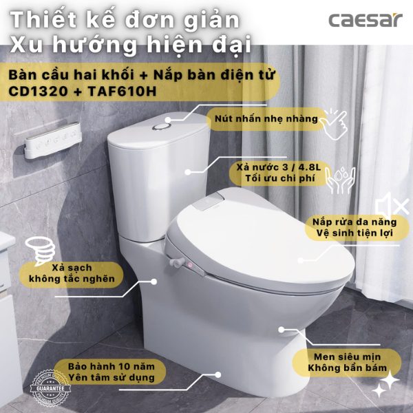 Ảnh công trình thực tế Bồn cầu 2 khối nắp điện tử Caesar CD1320/TAF610H