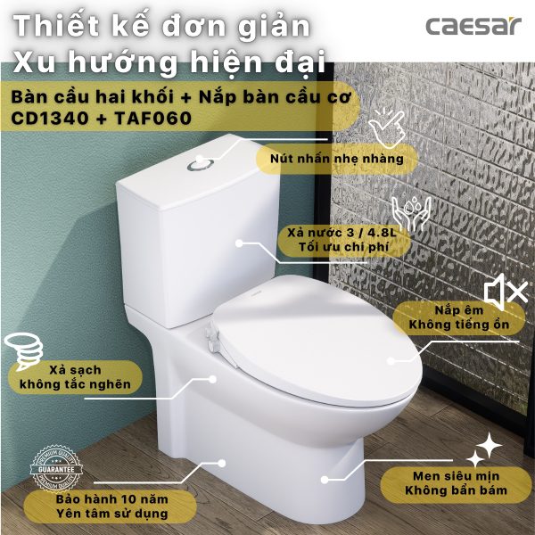 Alternative view of Bồn cầu 2 khối nắp cơ Caesar CD1340/TAF060