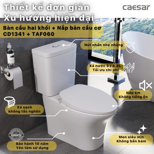 Alternative view of Bồn cầu 2 khối Caesar nắp cơ CD1341/TAF060