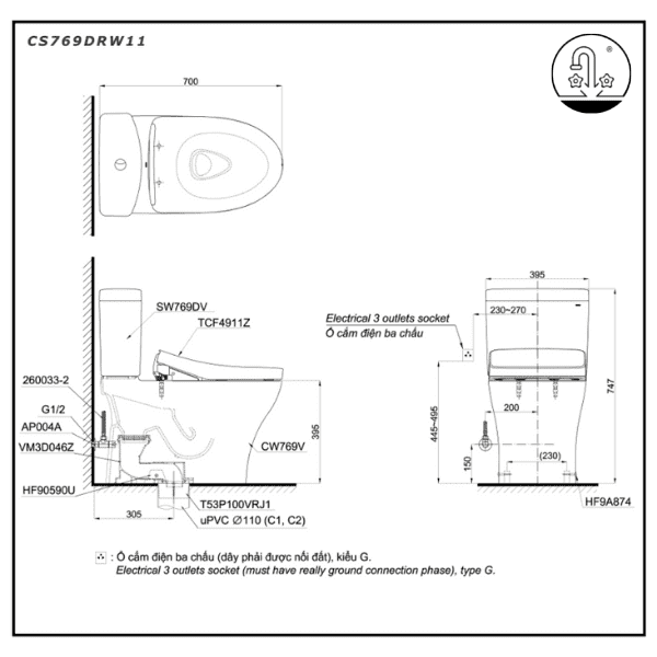 Ảnh công trình thực tế Bồn Cầu Điện Tử TOTO CS769DRW11#XW Kèm Nắp Rửa Điện Tử WASHLET Dòng S7 – TCF4911Z (220V)