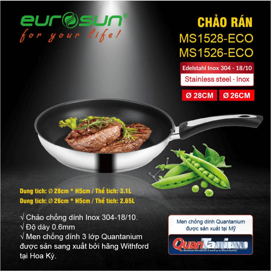 Alternative view of Chảo Chống Dính EUROSUN MS1526-ECO Inox 304 26cm