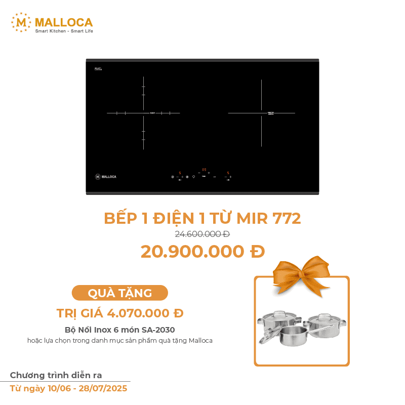 Bếp Kết Hợp Điện Từ MALLOCA MIR 772 2 Vùng Nấu