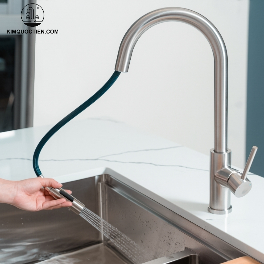 Ảnh công trình thực tế Vòi rửa bát dây rút KONOX Reno Smart