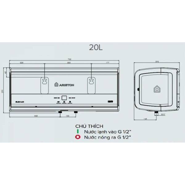 Alternative view of Máy nước nóng ARISTON SL3 20 LUX gián tiếp 20L bình ngang
