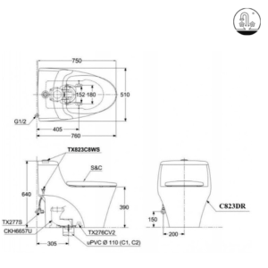 Ảnh công trình thực tế Bồn Cầu TOTO MS823DRE2#XW 1 Khối Nắp Rửa Cơ TCW07S