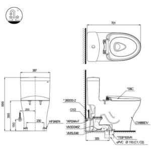 Ảnh công trình thực tế Bồn Cầu Điện Tử TOTO MS889CDRW17#XW Kèm Nắp Rửa Điện Tử WASHLET (Loại Giấu Dây) Dòng C2 – TCF23460AAA (220V)