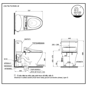 Ảnh công trình thực tế Bồn Cầu Điện Tử TOTO CS767CRW15#XW Kèm Nắp Rửa Điện Tử WASHLET (Loại Giấu Dây) Dòng C5 – TCF24460AAA (220V)