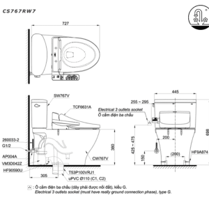 Ảnh công trình thực tế Bồn Cầu Điện Tử TOTO CS767RW7#XW Kèm Nắp Rửa Điện Tử WASHLET Dòng C2 – TCF6631A (220V)