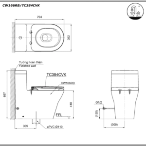 Alternative view of Bồn cầu TOTO 1 khối CW166RB#XW/TC384CVK#W/T53P100VR 1 khối nắp đóng êm TC384CVK#W