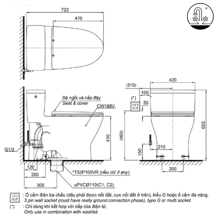 Ảnh công trình thực tế Bồn Cầu TOTO MS188VKT8#XW/T53P100VR 1 khối Nắp Đóng Êm TC600VS