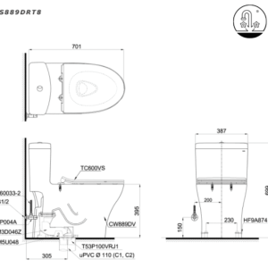Alternative view of Bồn Cầu TOTO 1 khối MS889DRT8 (MS889DT8) Nắp Đóng Êm TC600VS