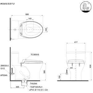 Ảnh công trình thực tế Bồn Cầu TOTO MS855DT2#XW 1 khối Nắp Đóng Êm TC393VS