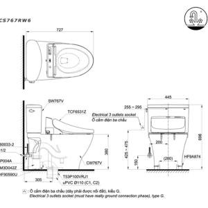 Ảnh công trình thực tế Bồn Cầu Điện Tử TOTO CS767RW6#XW Kèm Nắp Rửa Điện Tử WASHLET Dòng C5 – TCF6531Z (220V)