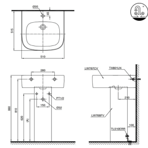 Ảnh công trình thực tế Chậu Rửa Mặt Lavabo TOTO LPT767C#XW Treo Tường Chân Dài
