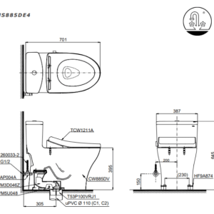 Ảnh công trình thực tế Bồn Cầu TOTO MS885DE4#XW 1 Khối Nắp Rửa Cơ TCW1211A