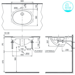 Ảnh công trình thực tế Lavabo TOTO LW1505V#XW/TL516GV Âm Bàn