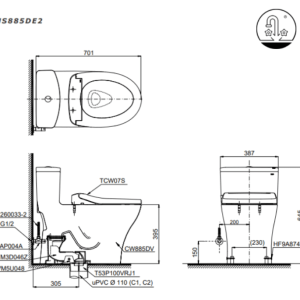 Ảnh công trình thực tế Bồn Cầu TOTO MS885DE2#XW 1 Khối Nắp Rửa Cơ TCW07S