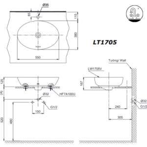 Ảnh công trình thực tế Chậu Rửa Mặt TOTO LT1705#XW Đặt Bàn