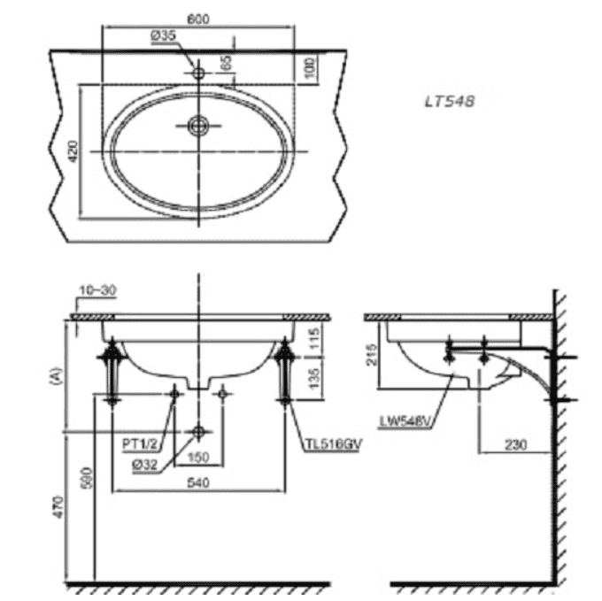 Alternative view of Chậu Rửa Mặt Lavabo TOTO LT548#W Âm Bàn