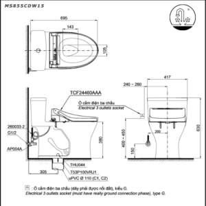 Ảnh công trình thực tế Bồn Cầu Điện Tử TOTO MS855CDW15#XW Kèm Nắp Rửa Điện Tử WASHLET (Loại Giấu Dây) Dòng C5 – TCF24460AAA (220V)