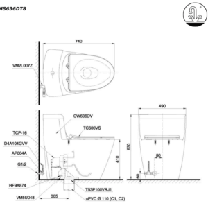 Alternative view of Bồn Cầu TOTO một khối MS636DT8#XW Nắp Đóng Êm TC600VS