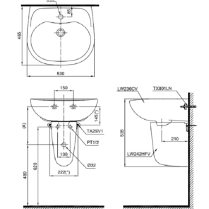 Alternative view of Chậu Rửa Mặt Lavabo TOTO LHT236CS#W Treo Tường Chân Ngắn
