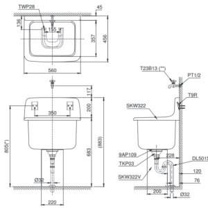 Alternative view of Chậu Dịch Vụ TOTO SK322/SK322F#W Đa Năng