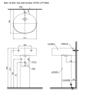 Alternative view of Chậu Rửa Mặt Lavabo TOTO LPT766C#XW Treo Tường Chân Dài
