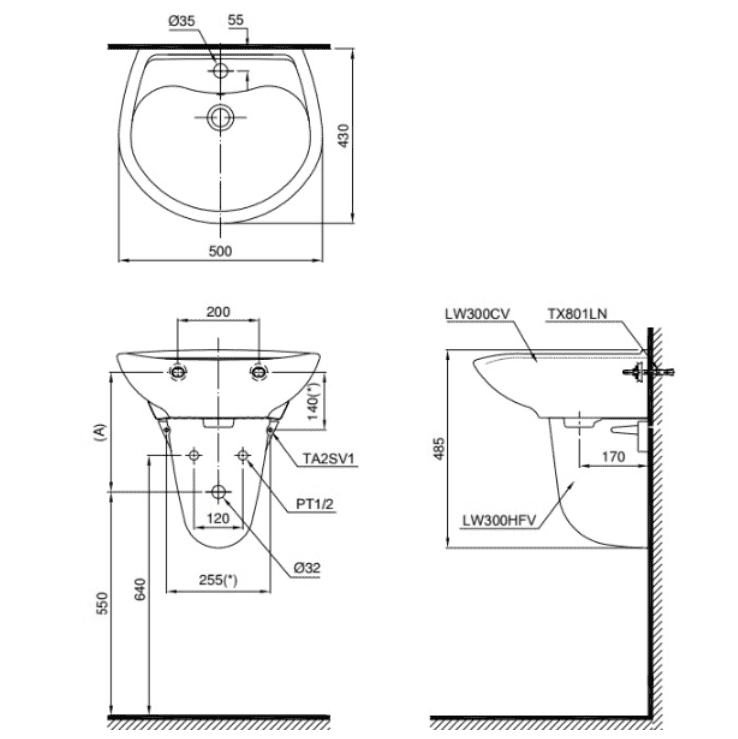 Alternative view of Chậu Rửa Mặt Lavabo TOTO LHT300CR#W Treo Tường Chân Ngắn