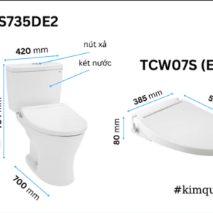 Alternative view of Bồn Cầu TOTO CS735DE2#XW 2 Khối Nắp Rửa Cơ TCW07S