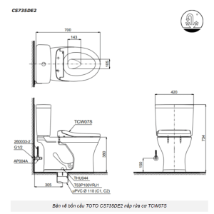 Ảnh công trình thực tế Bồn Cầu TOTO CS735DE2#XW 2 Khối Nắp Rửa Cơ TCW07S