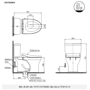 Ảnh công trình thực tế Bồn Cầu TOTO CS735DE4#XW 2 Khối Nắp Rửa Cơ TCW1211A
