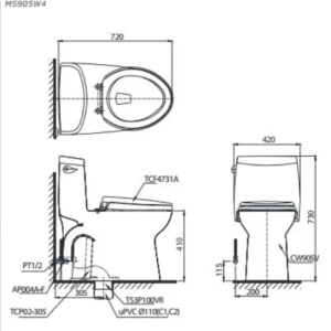 Ảnh công trình thực tế Bồn Cầu Điện Tử TOTO MS905W7#XW Kèm Nắp Rửa Điện Tử WASHLET Dòng C2 – TCF6631A (220V)
