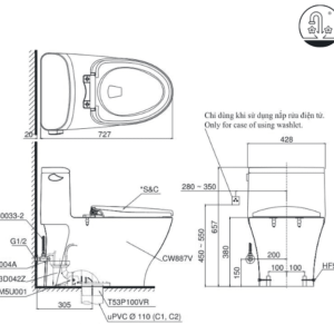 Ảnh công trình thực tế Bồn Cầu TOTO MS887RE4#XW1 Khối Nắp Rửa Cơ TCW1211A