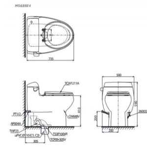 Ảnh công trình thực tế Bồn Cầu TOTO MS688E4#XW 1 Khối Nắp Rửa Cơ TCW1211A