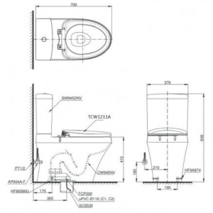 Ảnh công trình thực tế Bồn Cầu TOTO CS945DNE4#XW 2 Khối Nắp Rửa Cơ TCW1211A