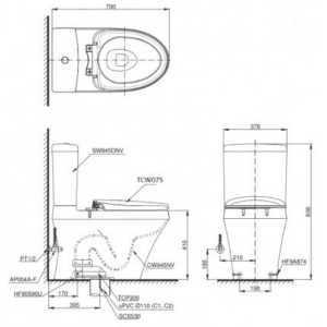 Ảnh công trình thực tế Bồn Cầu TOTO CS945DNE2#XW 2 Khối Nắp Rửa Cơ TCW07S